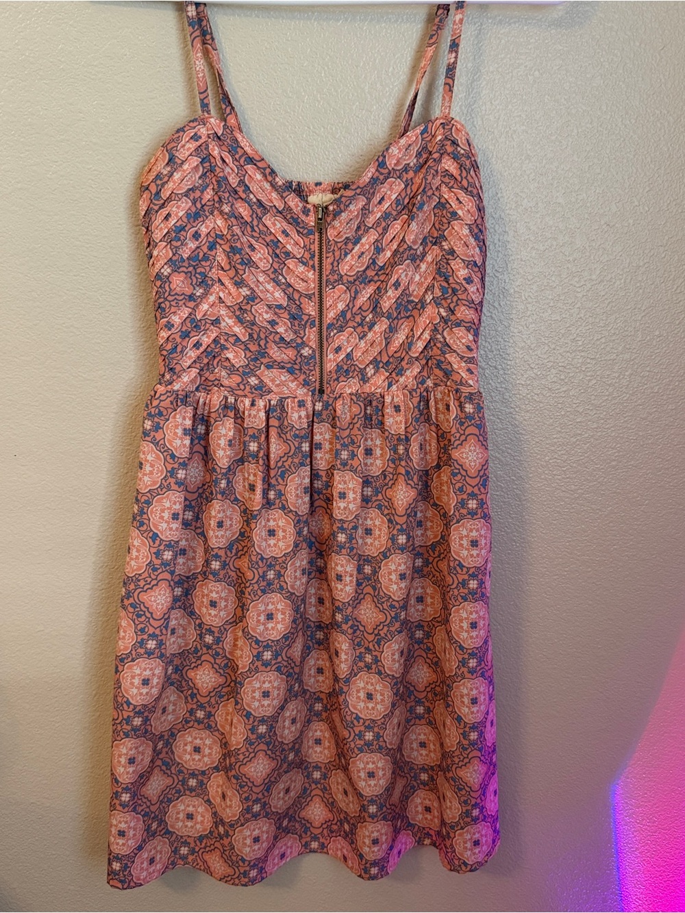 Roxy Pink and Blue Floral Zip-Front Dress